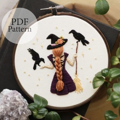 Raven Witch Halloween ricamo design