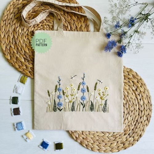 Botanische Stickerei Tragetasche Muster von VividStitchShop auf Etsy