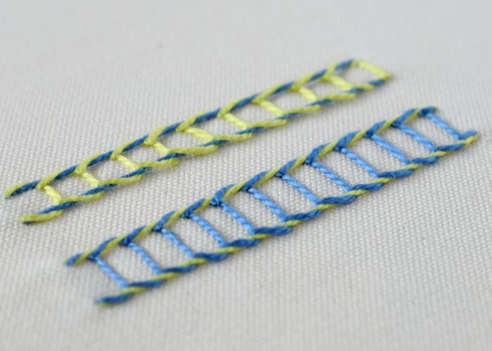 Ricamo a punto catenella singalese con due fili di cotone perlato colorato
