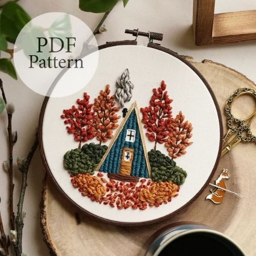 Autumn Cabin Beginner embroidery pattern by MagnusAndQuill on Etsy