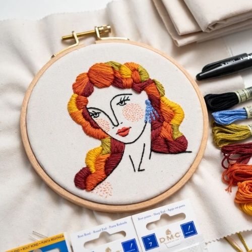 Lady Autumn Intermediate level embroidery design by WhyKnotStitches on Etsy